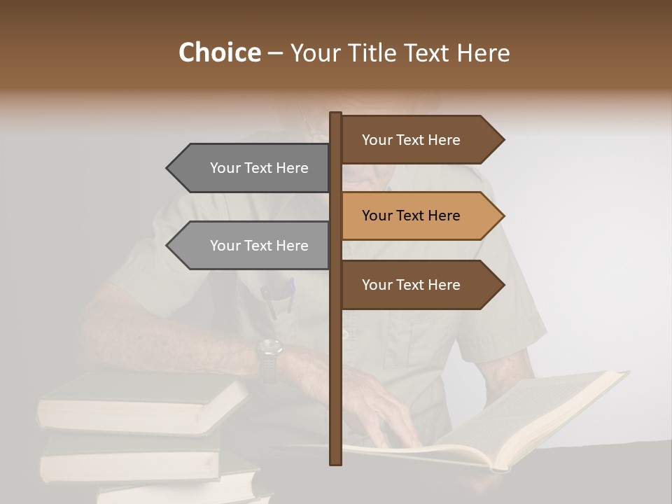 A Man Sitting At A Table With A Stack Of Books PowerPoint Template