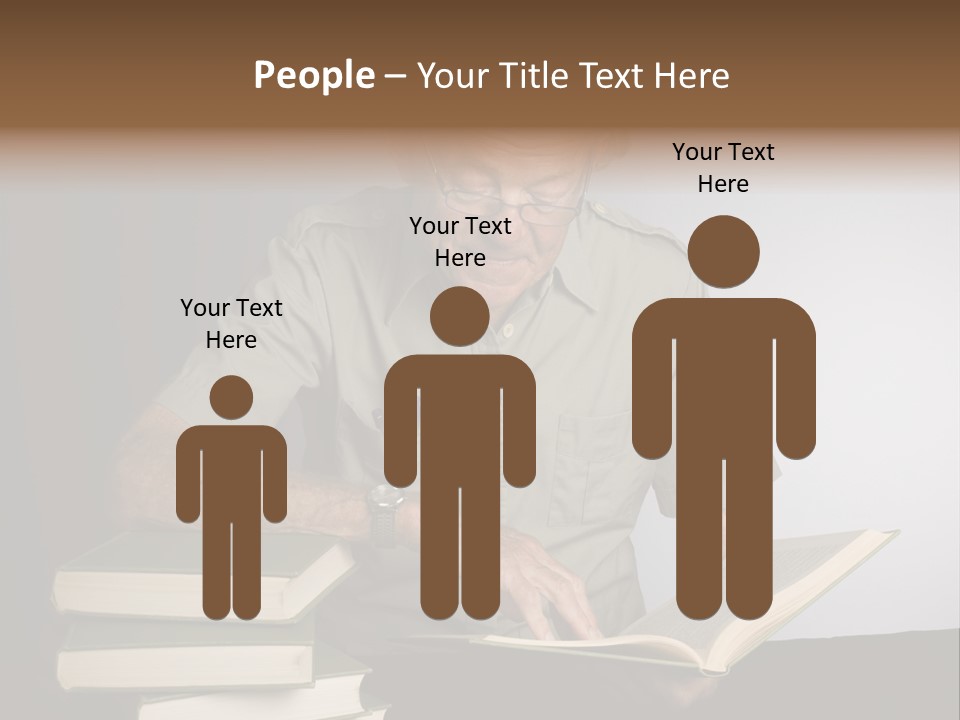 A Man Sitting At A Table With A Stack Of Books PowerPoint Template