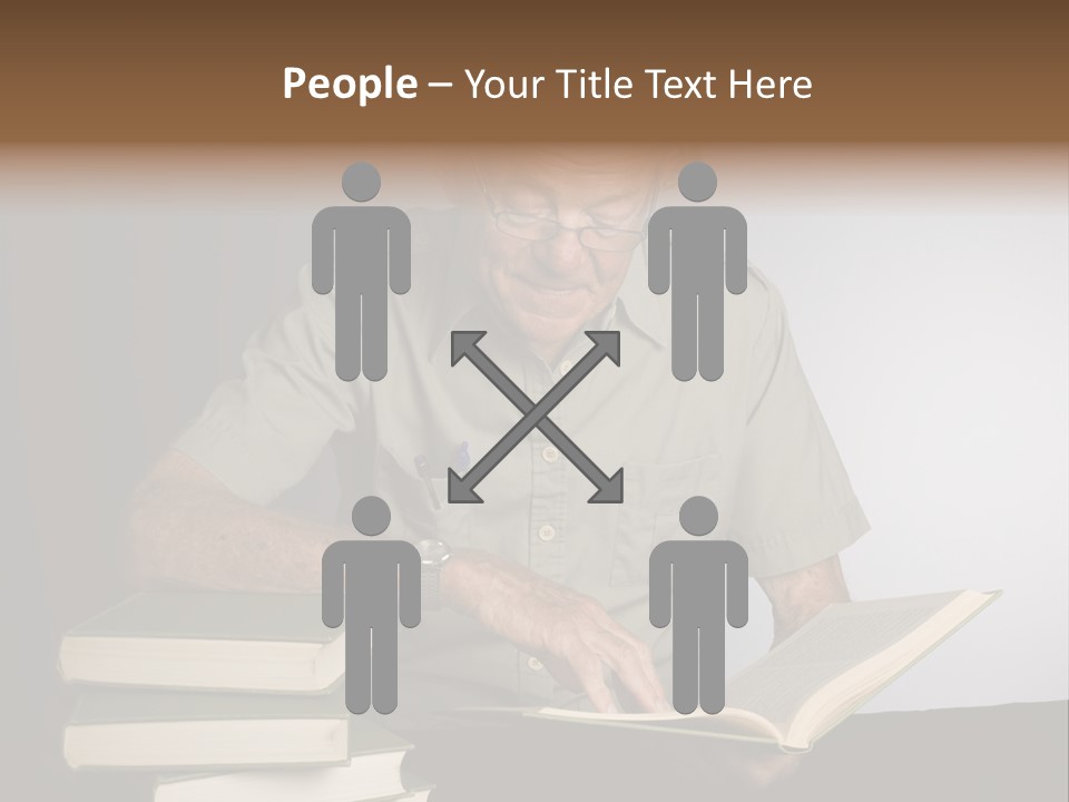 A Man Sitting At A Table With A Stack Of Books PowerPoint Template
