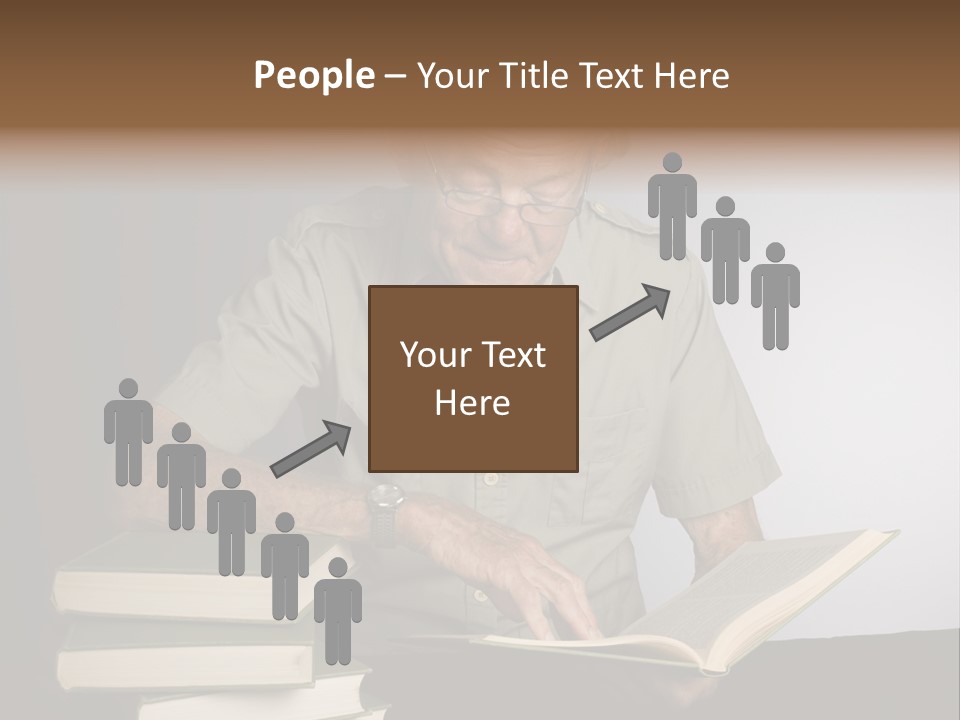 A Man Sitting At A Table With A Stack Of Books PowerPoint Template