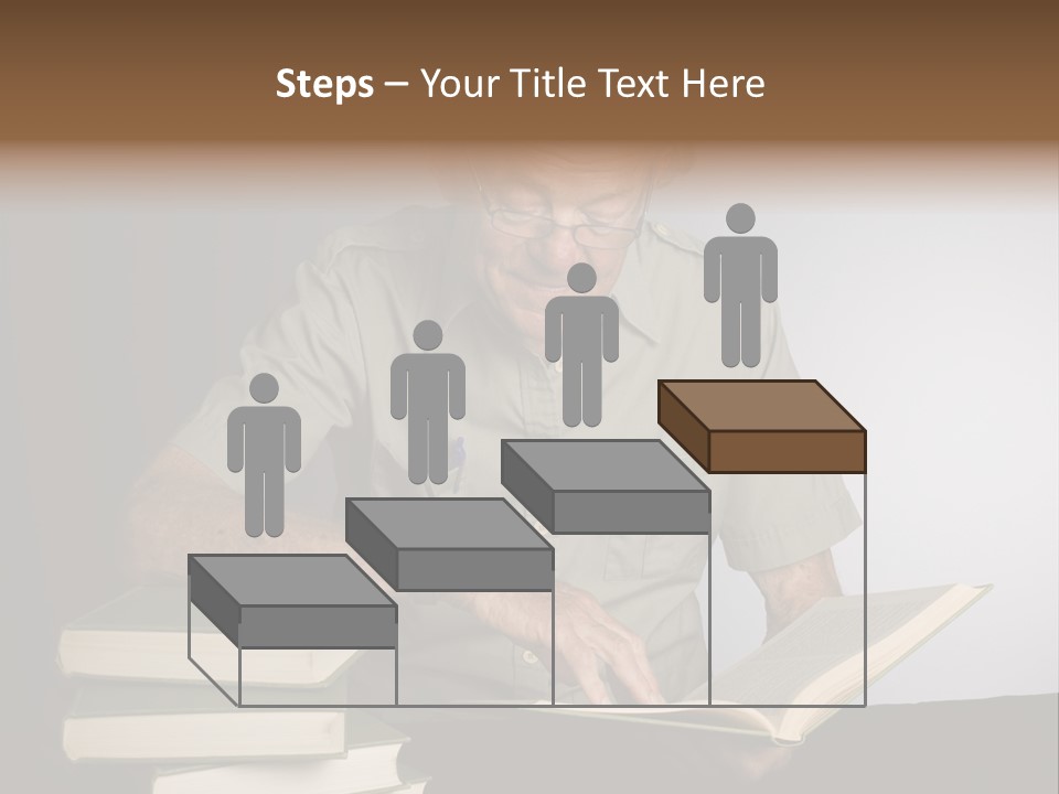 A Man Sitting At A Table With A Stack Of Books PowerPoint Template