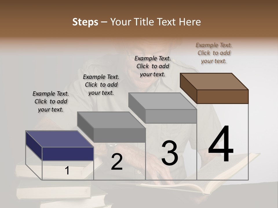 A Man Sitting At A Table With A Stack Of Books PowerPoint Template