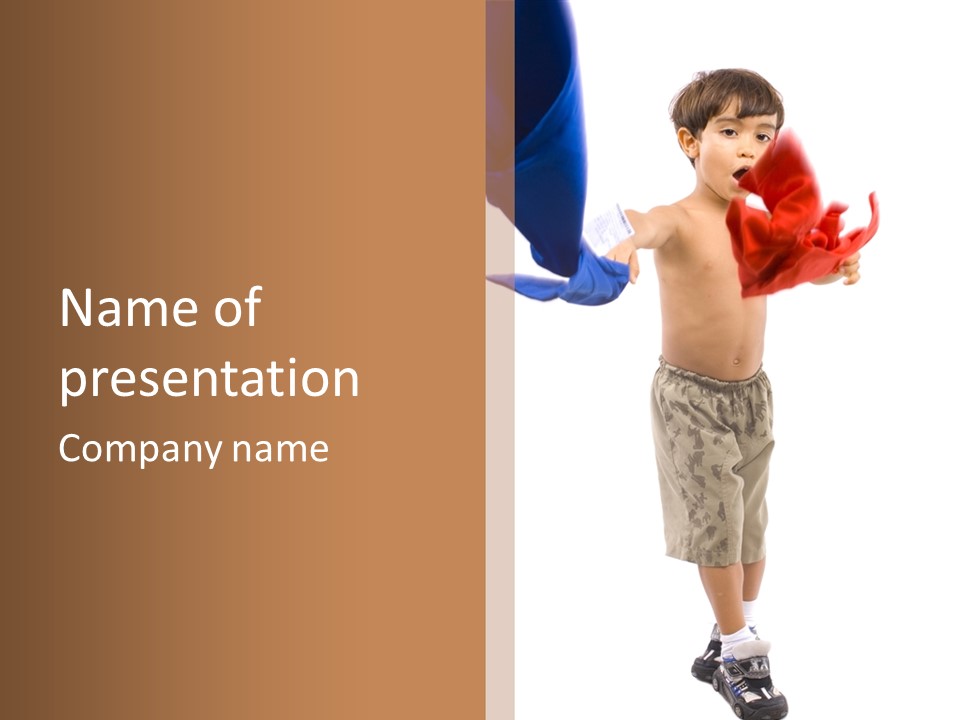 Boy Playing With Blue And Red T-Shirt . PowerPoint Template