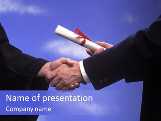 A Handshake With Presentation Of A Diploma PowerPoint Template