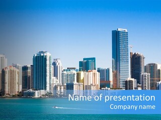 Sunny Miami Skyline From Biscayne Bay PowerPoint Template