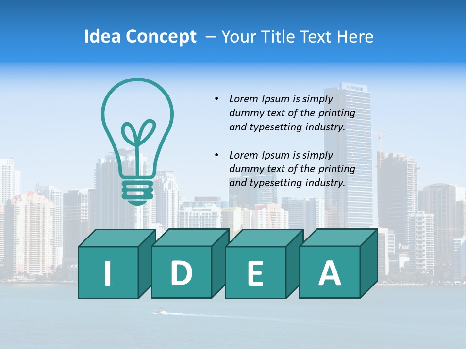 Sunny Miami Skyline From Biscayne Bay PowerPoint Template