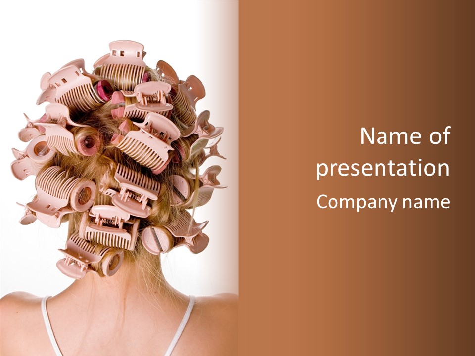 A Woman With A Bunch Of Hair Combs On Her Head PowerPoint Template