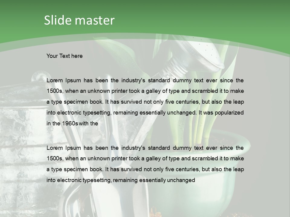 Gardening Tools With Flowering Bulbs In A Pot PowerPoint Template