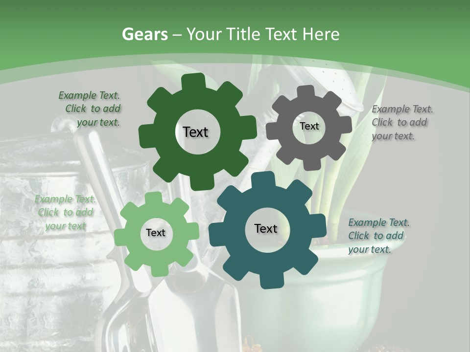 Gardening Tools With Flowering Bulbs In A Pot PowerPoint Template