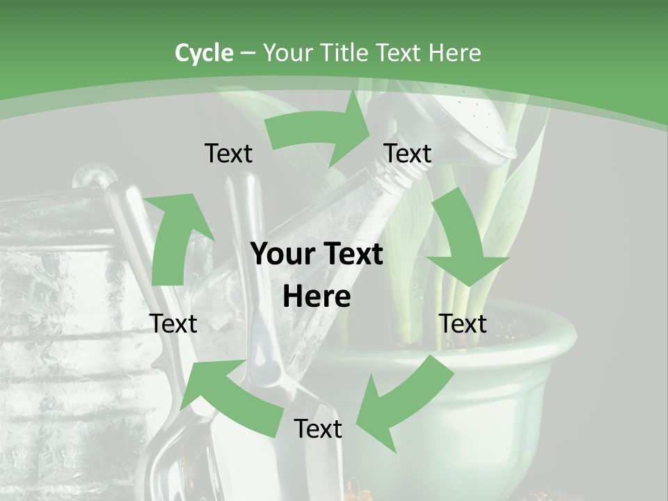 Gardening Tools With Flowering Bulbs In A Pot PowerPoint Template