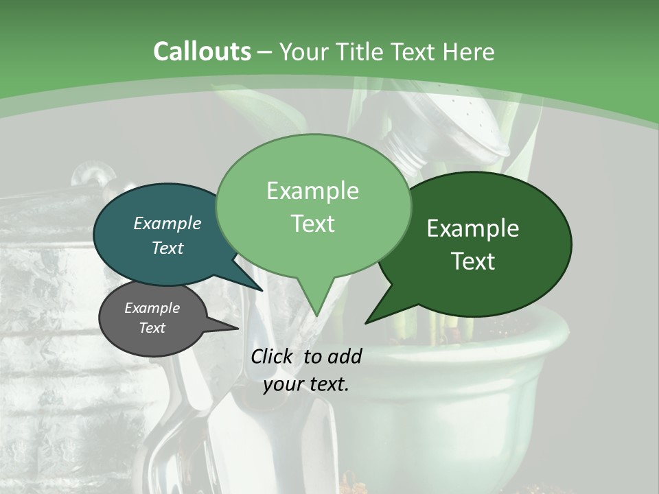 Gardening Tools With Flowering Bulbs In A Pot PowerPoint Template