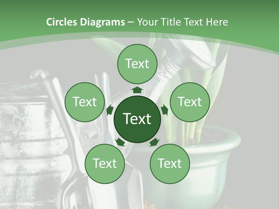 Gardening Tools With Flowering Bulbs In A Pot PowerPoint Template