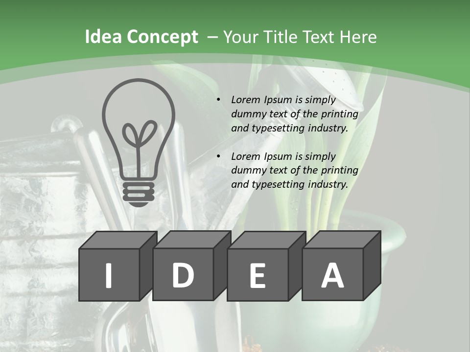 Gardening Tools With Flowering Bulbs In A Pot PowerPoint Template