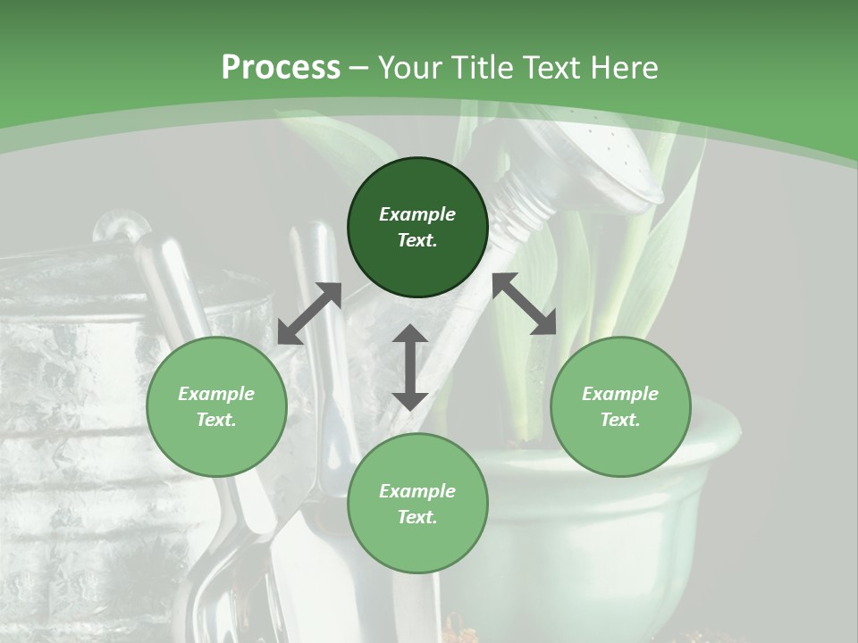 Gardening Tools With Flowering Bulbs In A Pot PowerPoint Template