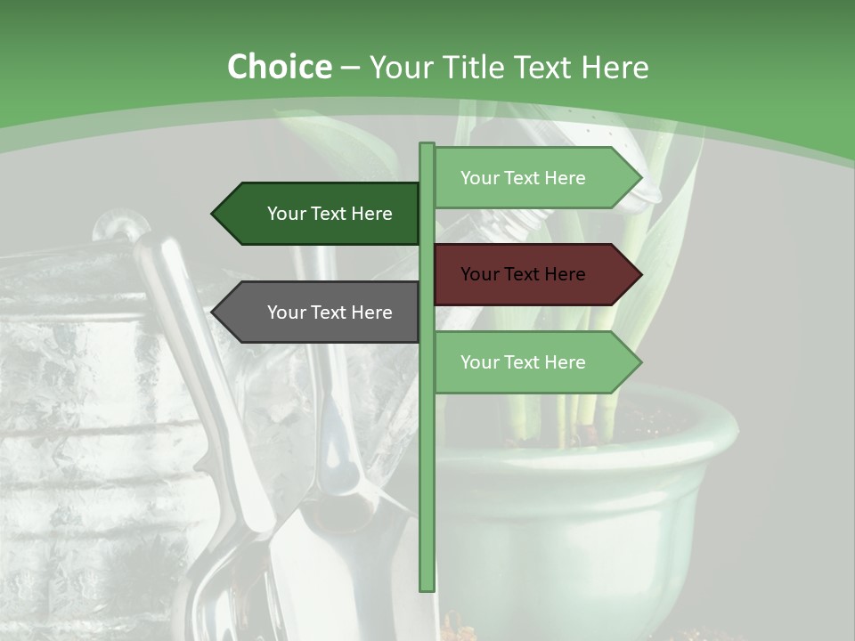 Gardening Tools With Flowering Bulbs In A Pot PowerPoint Template