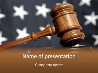 Judges Wooden Gavel With Stars Of Flag In Background. PowerPoint Template