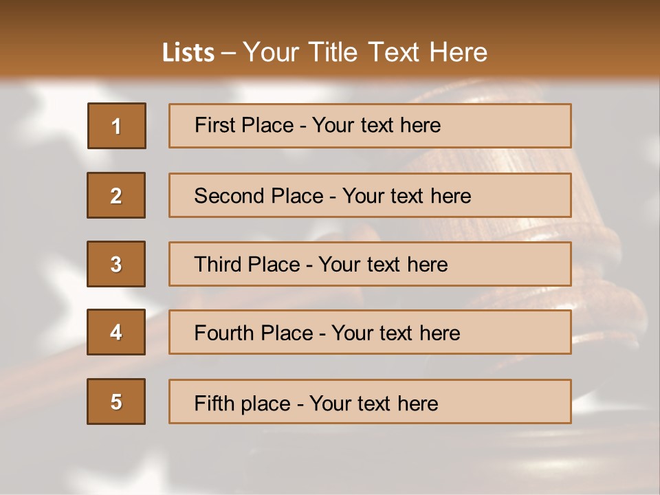 Judges Wooden Gavel With Stars Of Flag In Background. PowerPoint Template
