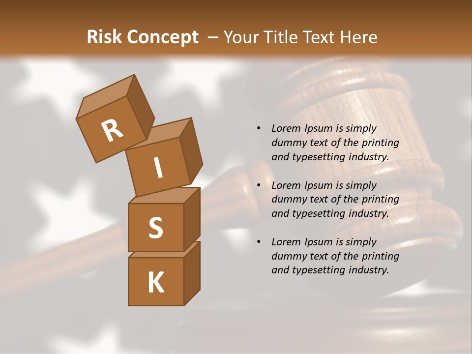 Judges Wooden Gavel With Stars Of Flag In Background. PowerPoint Template