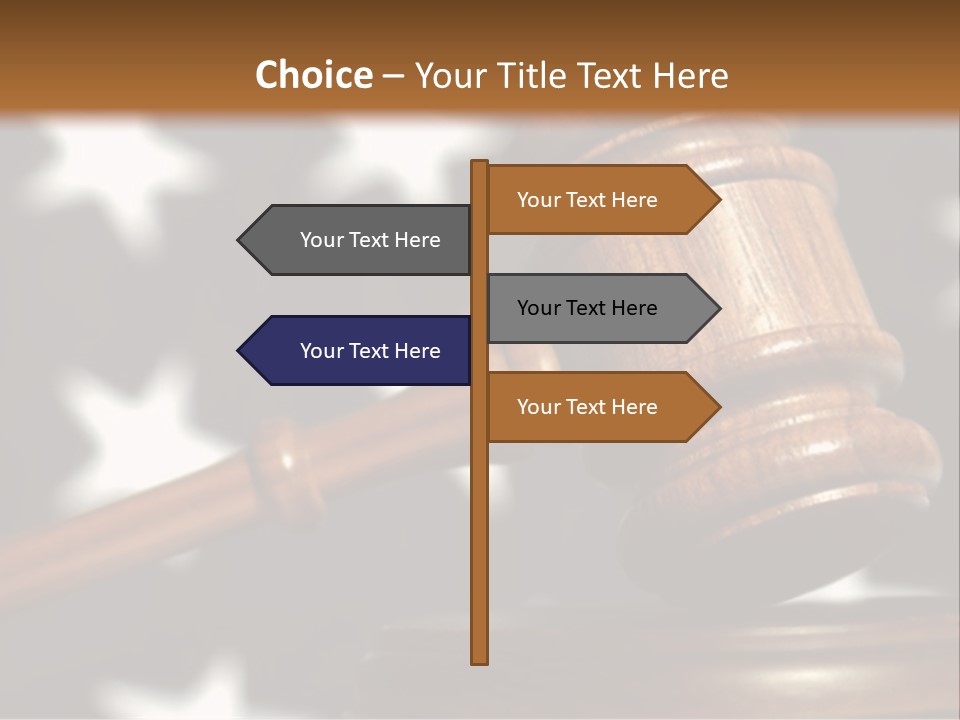 Judges Wooden Gavel With Stars Of Flag In Background. PowerPoint Template