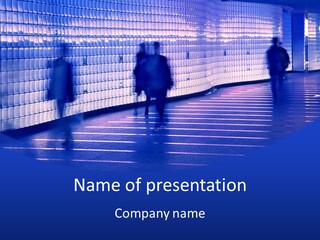 Blurred Pedestrians In Modern Passageway PowerPoint Template