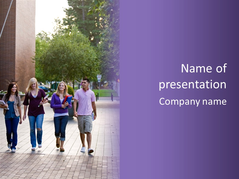 A Group Of People Walking Down A Sidewalk PowerPoint Template