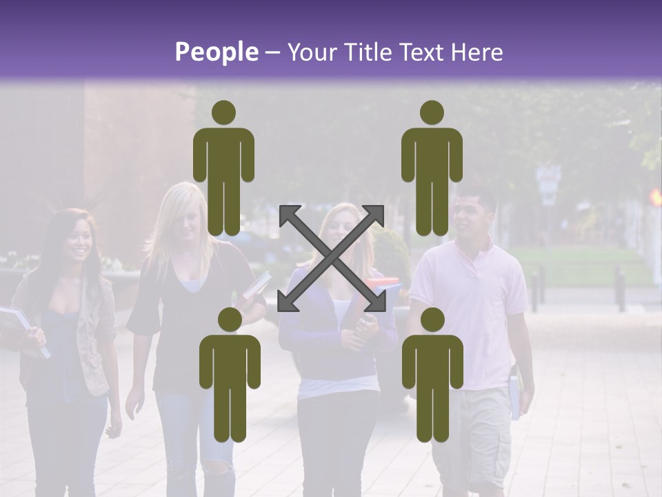 A Group Of People Walking Down A Sidewalk PowerPoint Template