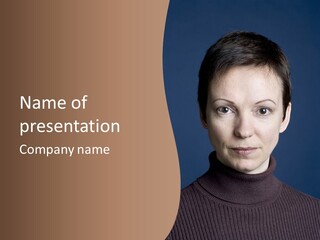 A Woman In A Brown Sweater Is Looking At The Camera PowerPoint Template