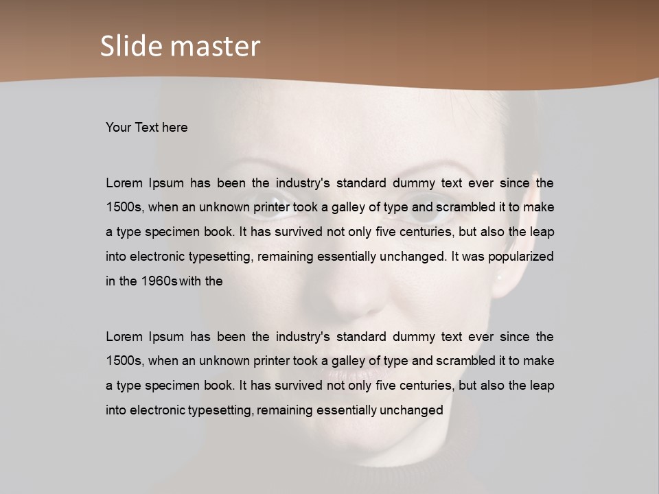 A Woman In A Brown Sweater Is Looking At The Camera PowerPoint Template