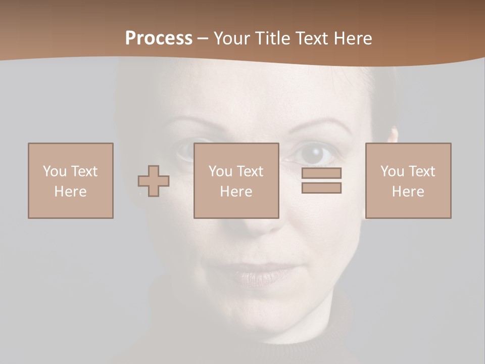 A Woman In A Brown Sweater Is Looking At The Camera PowerPoint Template