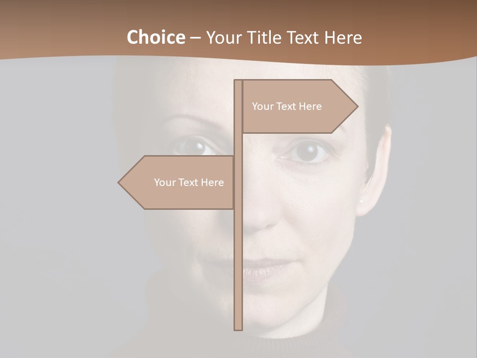 A Woman In A Brown Sweater Is Looking At The Camera PowerPoint Template