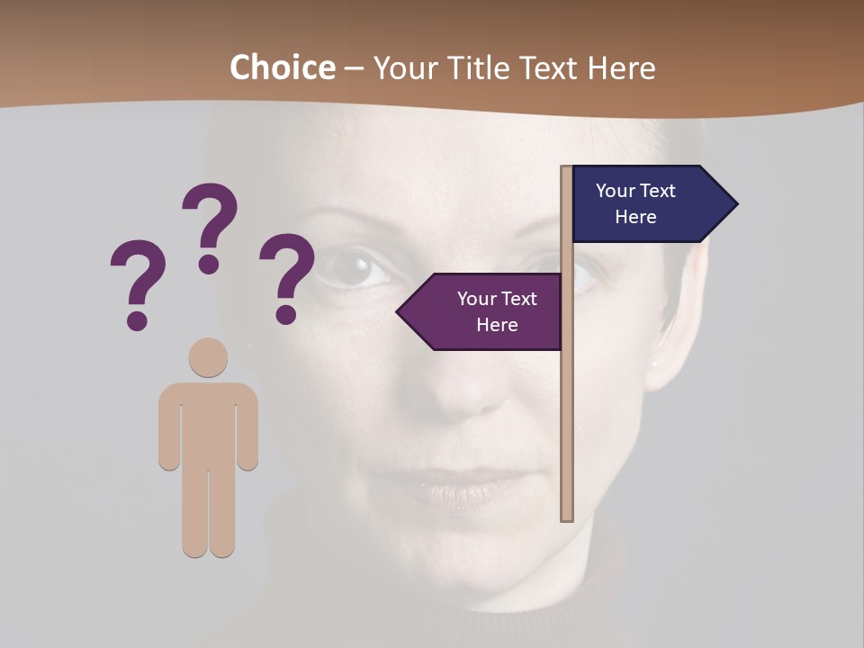 A Woman In A Brown Sweater Is Looking At The Camera PowerPoint Template