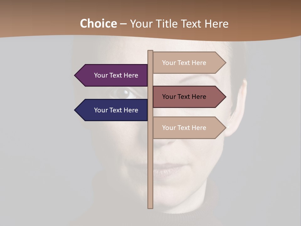 A Woman In A Brown Sweater Is Looking At The Camera PowerPoint Template