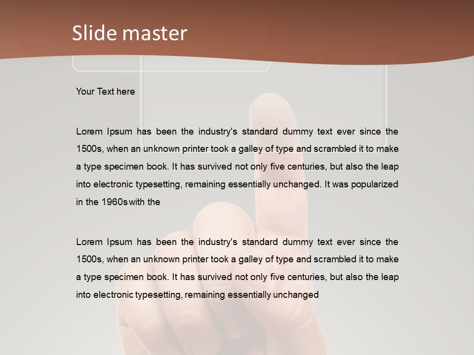 The Hand Pressing One Of The Buttons On Grey Background PowerPoint Template