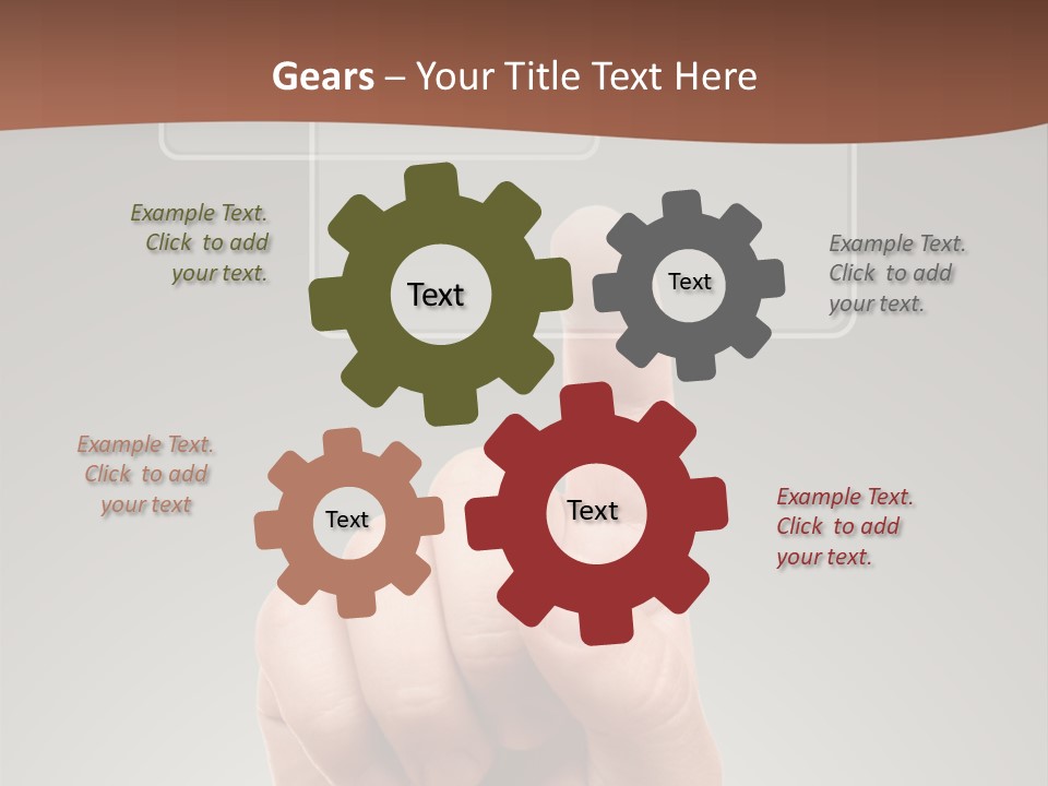 The Hand Pressing One Of The Buttons On Grey Background PowerPoint Template