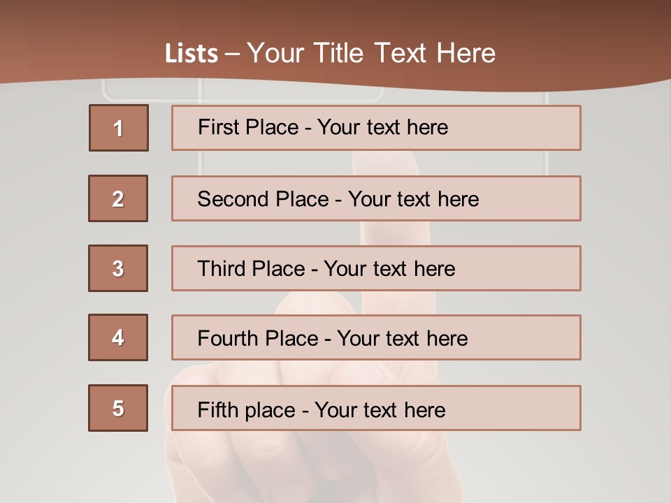 The Hand Pressing One Of The Buttons On Grey Background PowerPoint Template