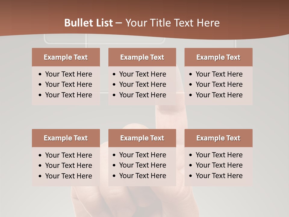 The Hand Pressing One Of The Buttons On Grey Background PowerPoint Template