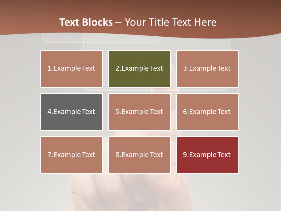 The Hand Pressing One Of The Buttons On Grey Background PowerPoint Template