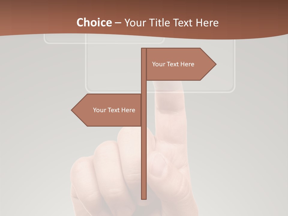 The Hand Pressing One Of The Buttons On Grey Background PowerPoint Template