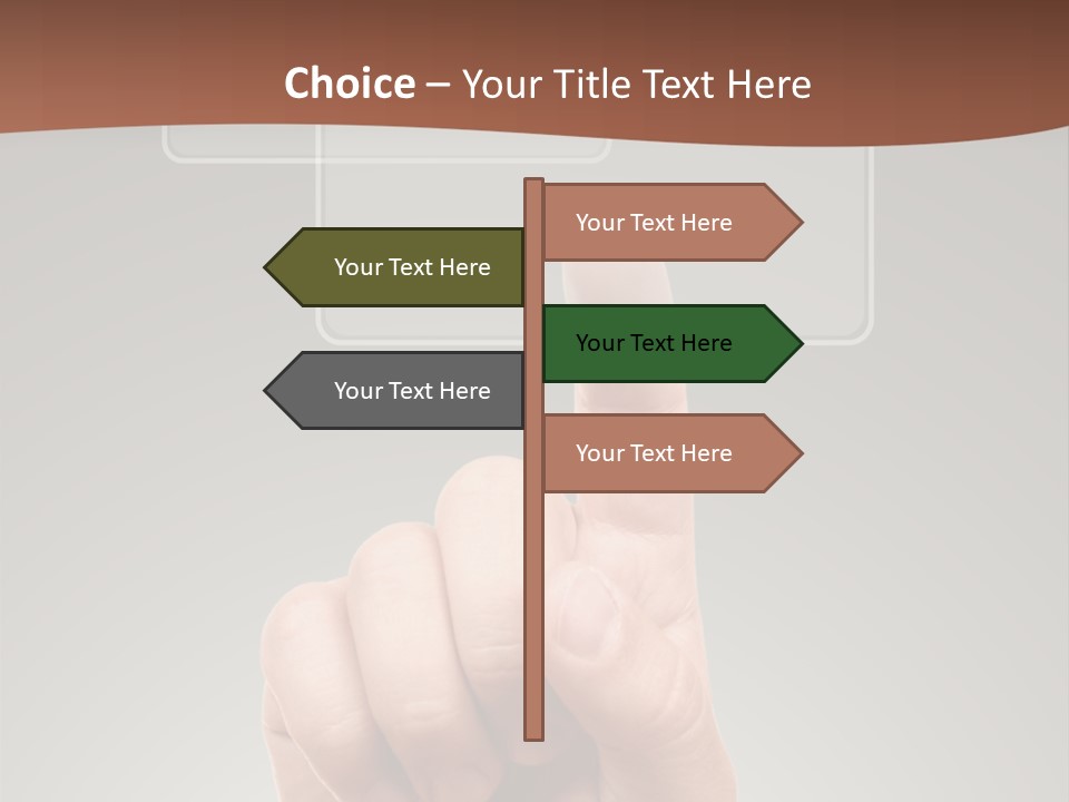 The Hand Pressing One Of The Buttons On Grey Background PowerPoint Template