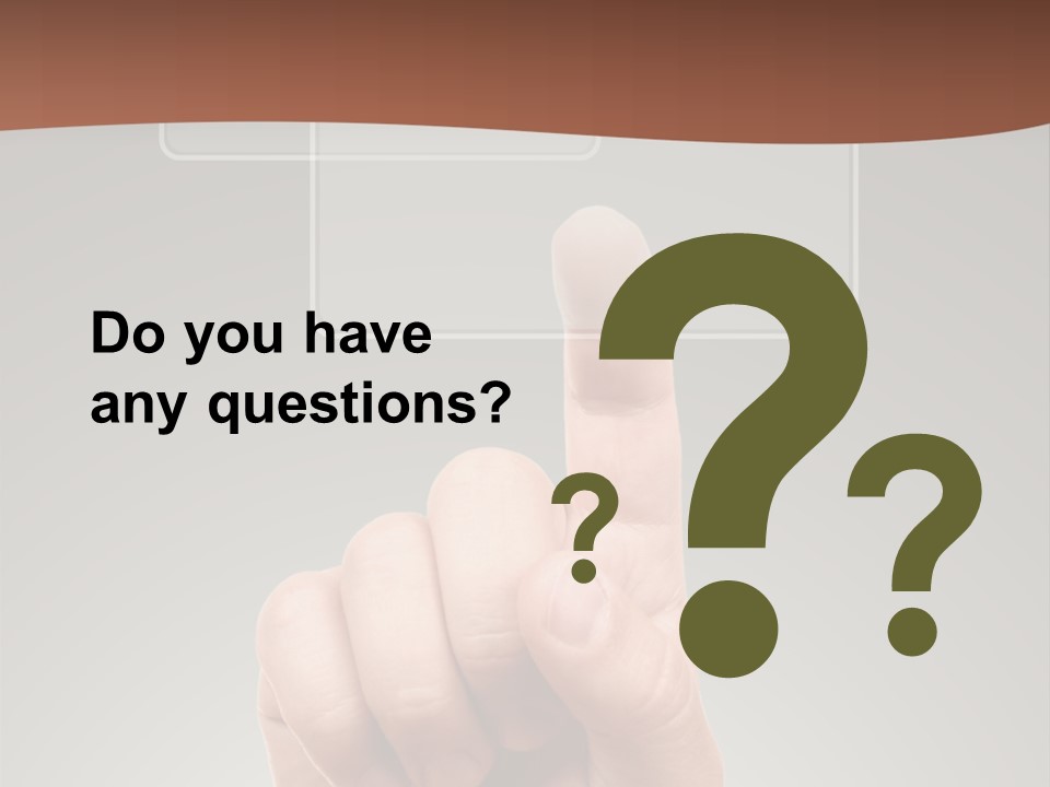 The Hand Pressing One Of The Buttons On Grey Background PowerPoint Template