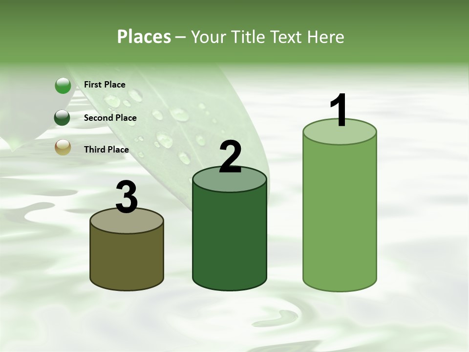 Green Leave At Brunch With Drops Against The Water Background PowerPoint Template