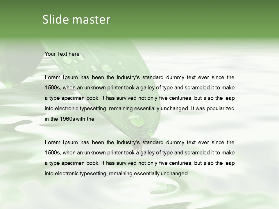 Green Leave At Brunch With Drops Against The Water Background PowerPoint Template