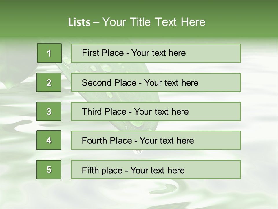 Green Leave At Brunch With Drops Against The Water Background PowerPoint Template