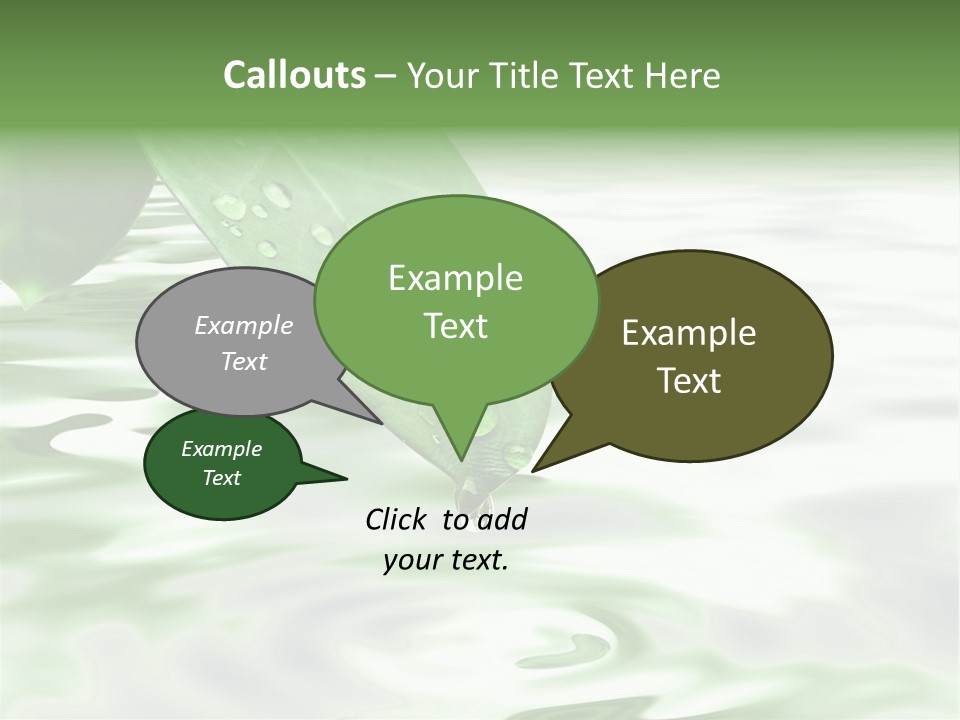 Green Leave At Brunch With Drops Against The Water Background PowerPoint Template