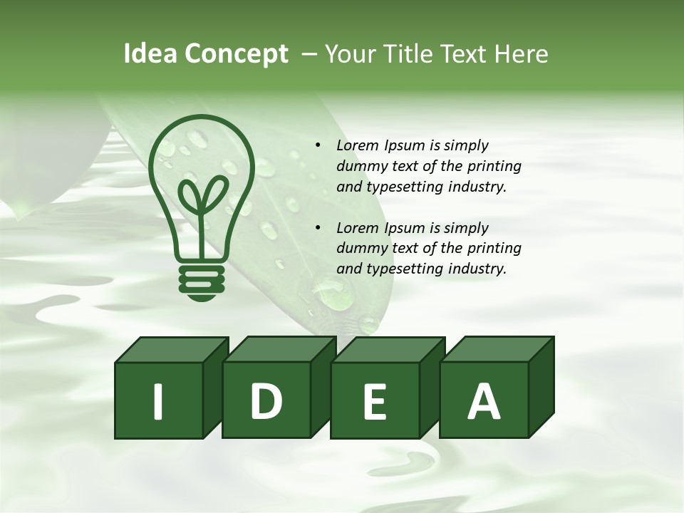 Green Leave At Brunch With Drops Against The Water Background PowerPoint Template