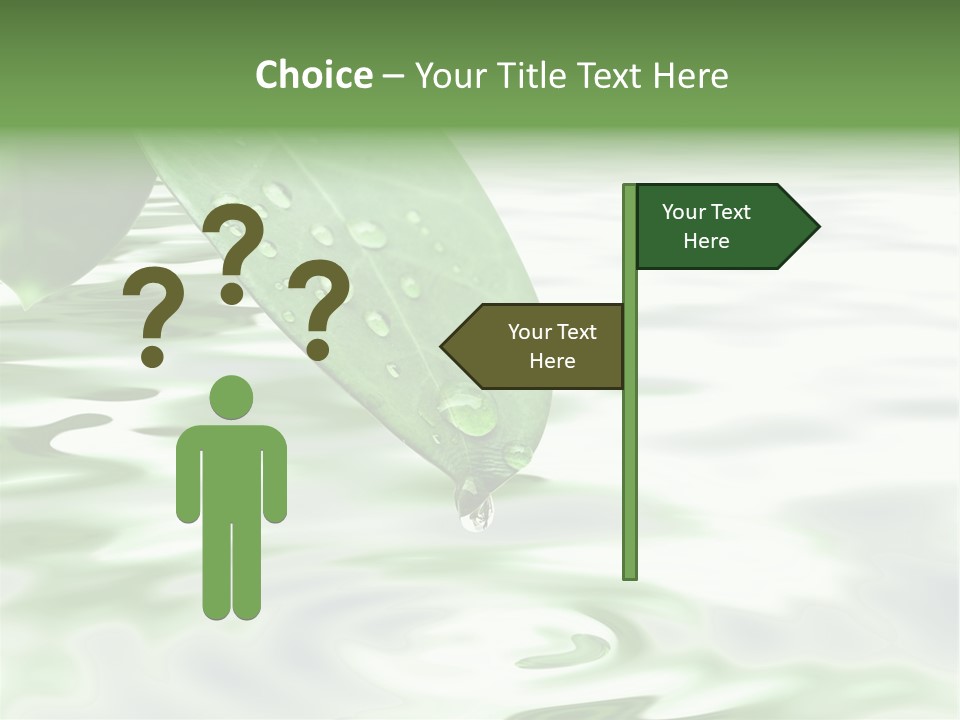 Green Leave At Brunch With Drops Against The Water Background PowerPoint Template