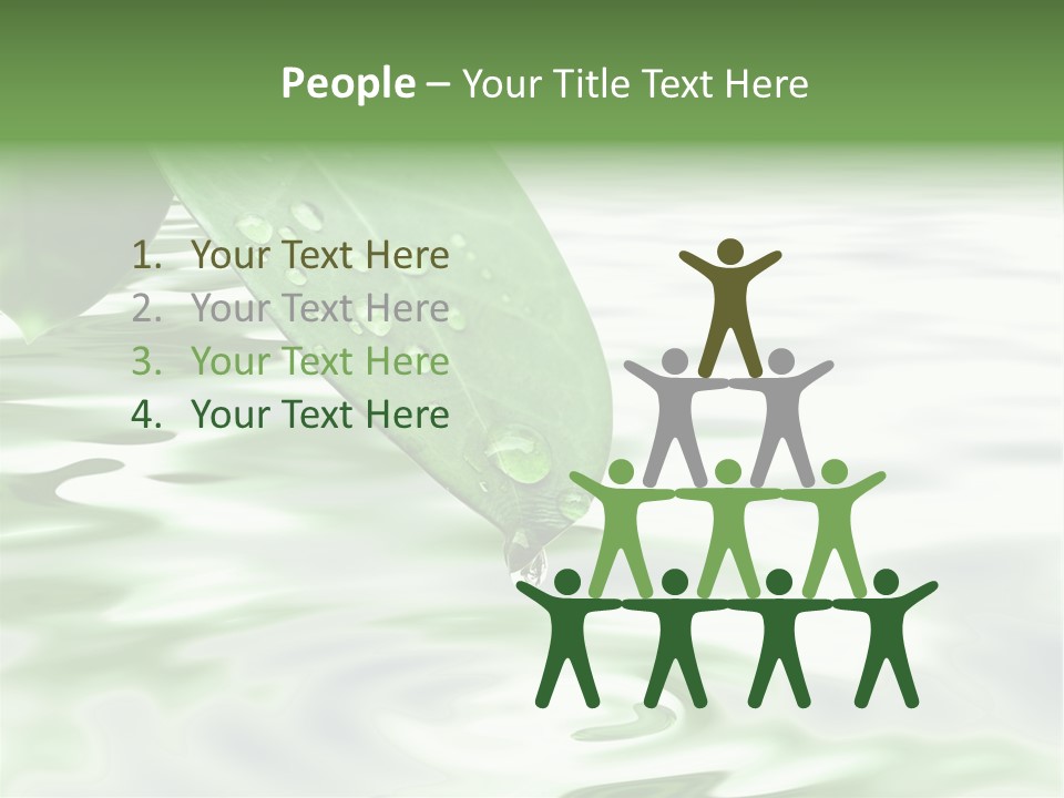 Green Leave At Brunch With Drops Against The Water Background PowerPoint Template