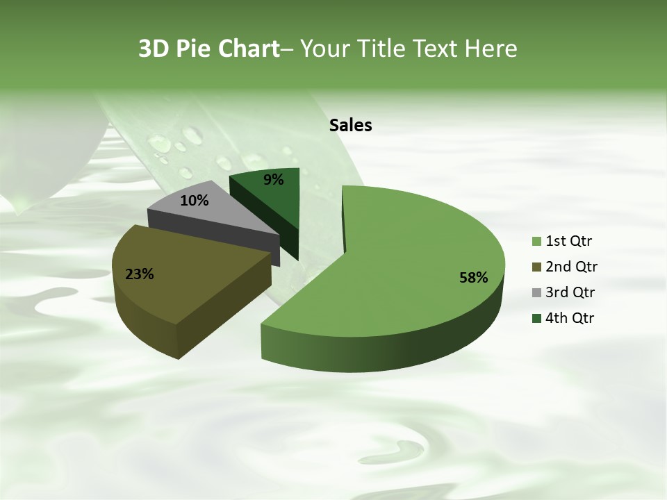 Green Leave At Brunch With Drops Against The Water Background PowerPoint Template