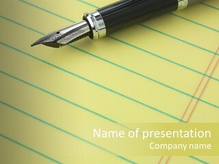 Fountain Pen On Yellow Legal Pad Of Paper - Add Your Business Message PowerPoint Template