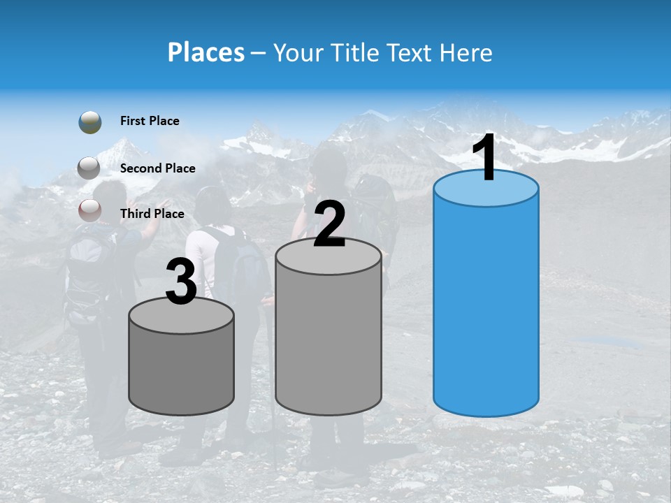 Group Of Hikers Enjoying Beautiful Landscape Of Swiss Alps PowerPoint Template